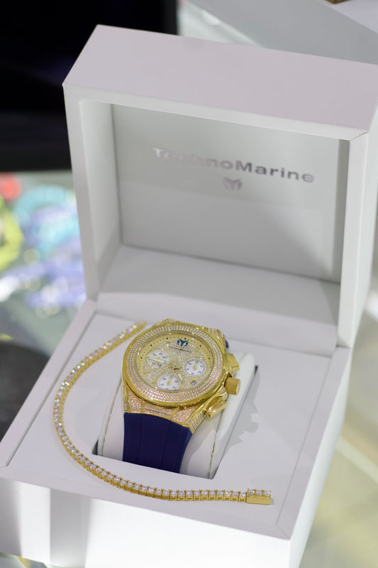 COMBO Technomarine Pave Full Diamond Gold + Moissanite Tennis Bracelet